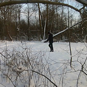 Walking down the trail in the snow