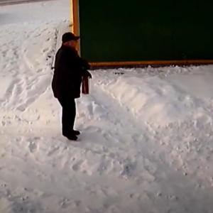 Trying to hide his mark in the snow